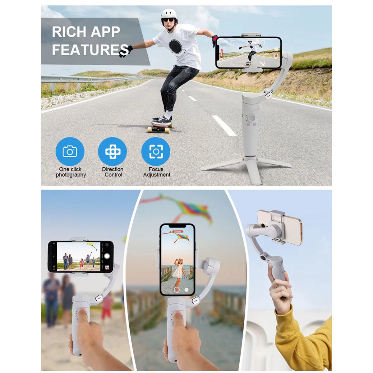 M1 3-Axis Gimbal Stabilizer με Τρίποδο – Selfie Stick με Face Tracking & Gesture Control