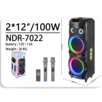 NDR 7022 Bluetooth Karaoke Ηχείο 2x12" 3000W με 2 Ασύρματα Μικρόφωνα & Τηλεχειριστήριο – Φορητό DJ Speaker