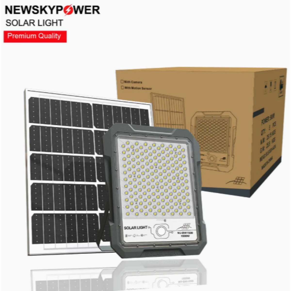 Ηλιακός Προβολέας LED MJ-BW1500 – 1500W, 5401LM, Radar Sensor, Τηλεχειριστήριο, Αδιάβροχος IP65