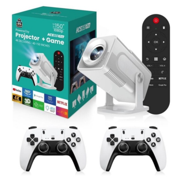 Φορητός Προτζέκτορας HCS350 Pro 64GB 4K Android 12 με Wi-Fi 6, Remote & 2 Gamepads