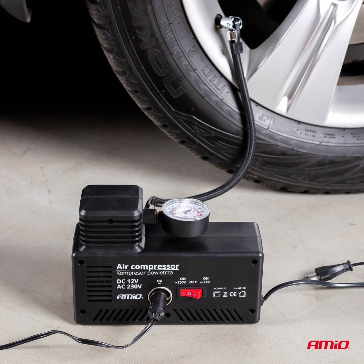 AMiO Τρόμπα Αυτοκινήτου 250PSI Ρεύματος 220V και Αναπτήρα 12V 2188 - Image 4