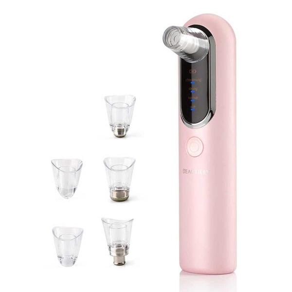 DERMA BLUSH Συσκευή Καθαρισμού Προσώπου με Vacuum και 4 Κεφαλές Ροζ