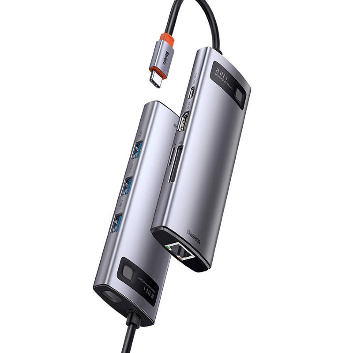 Baseus Docking Station 8σε1 Metal Gleam Series, USB-C σε 3xUSB 3.0 + HDMI + USB-C PD + Ethernet RJ45 + MicroSD/SD (Ασημί) CAHUB- - Image 4