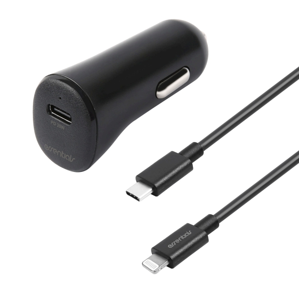 Essentials Φορτιστής Αυτοκινήτου 1x Type C 20W με Καλώδιο Τype C σε Lightning 1m Μαύρος 1110155