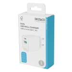 Deltaco Φορτιστής Τοίχου, 1x USB-A 18 W, 1x USB-C PD 20 W, Λευκός USBC-AC154 - Image 4