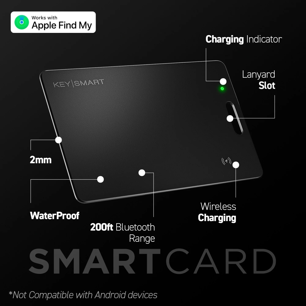 KEY SMART SmartCard Επαναφορτιζόμενο Tracker σε Σχήμα Κάρτας Συμβατό με Apple Find My Network Μαύρο KS500-BLK - Image 2