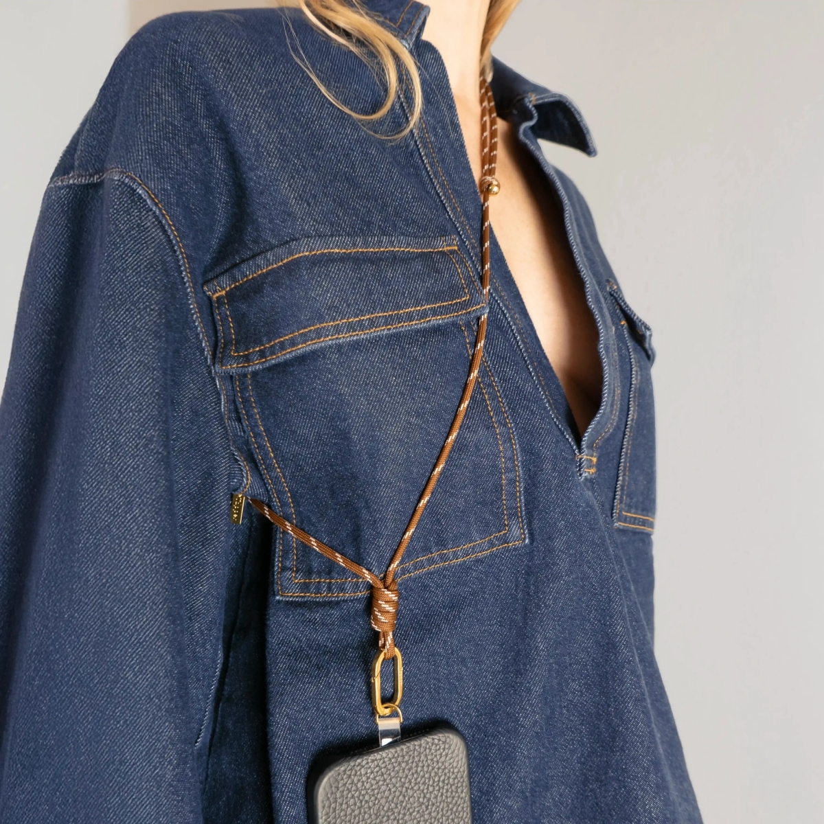 Tapper Λουράκι Λαιμού/Cross-Body Universal Καφέ Nylon / Χρυσό 18K 1162 - Image 3