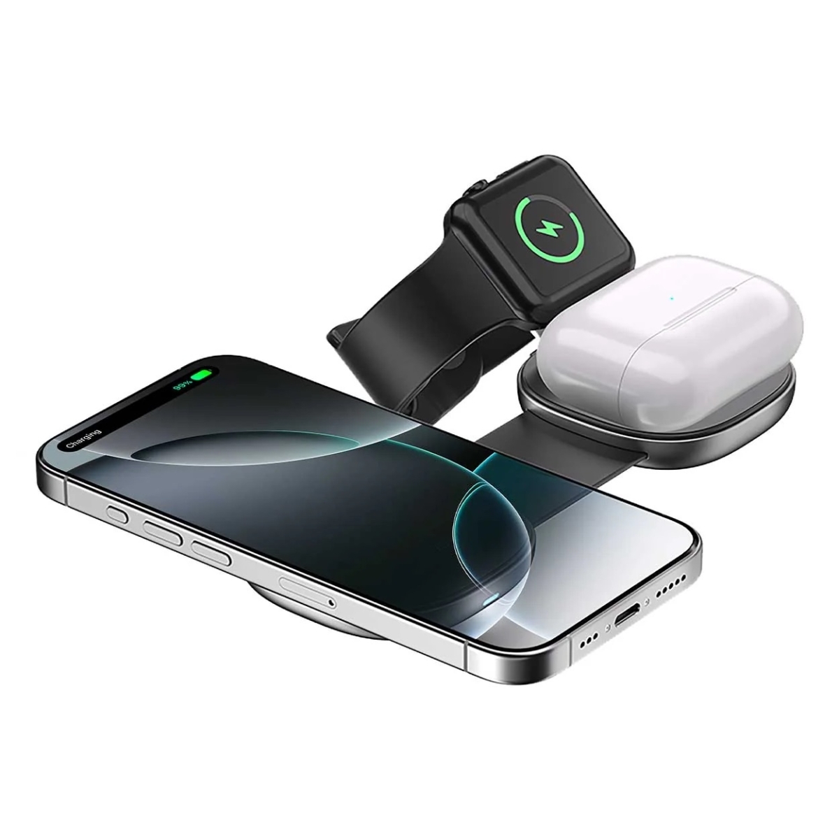 Baykron Ασύρματος Φορτιστής Ταξιδίου MagSafe 15W Τριών Θέσεων Μαύρος BKR-PR-PCH-WC - Image 4