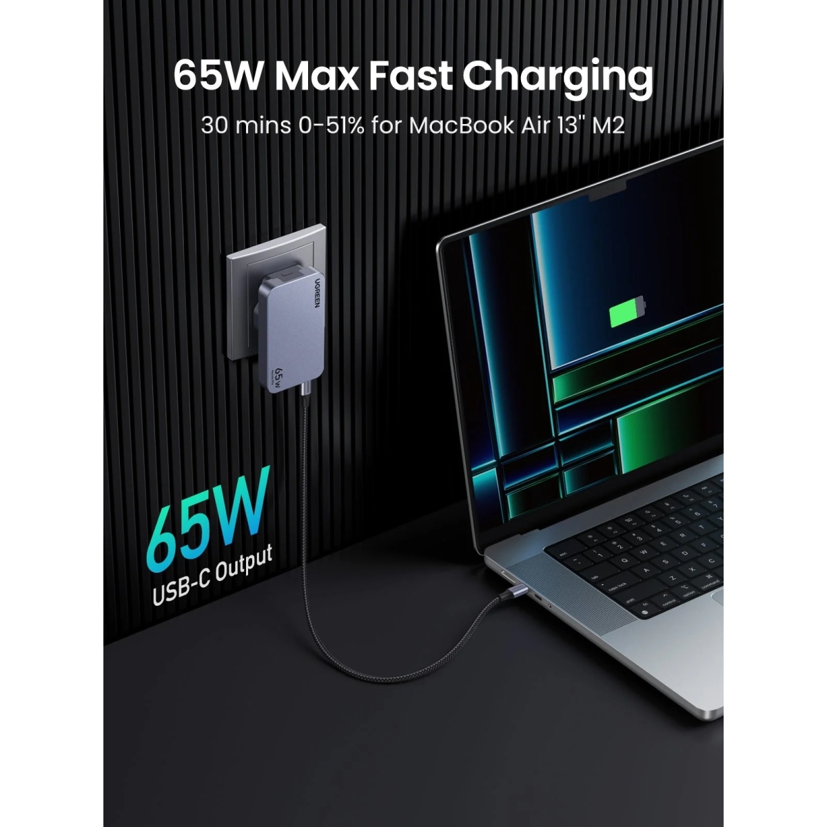 Ugreen Φορτιστής Χωρίς Καλώδιο 220V 65W, USB-A + 2xUSB-C, Nexode Pro GaN Ultra-Slim Fast Γκρι X753 / 25356 - Image 3