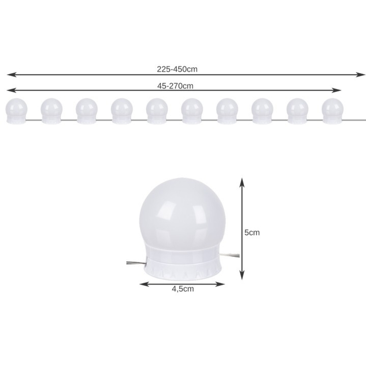 Φωτάκια LED για Καθρέπτη Μακιγιάζ USB 6W 5V 10 Φωτάκια σε Σειρά Ρυθμιζόμενο Λευκό 00018910 - Image 2