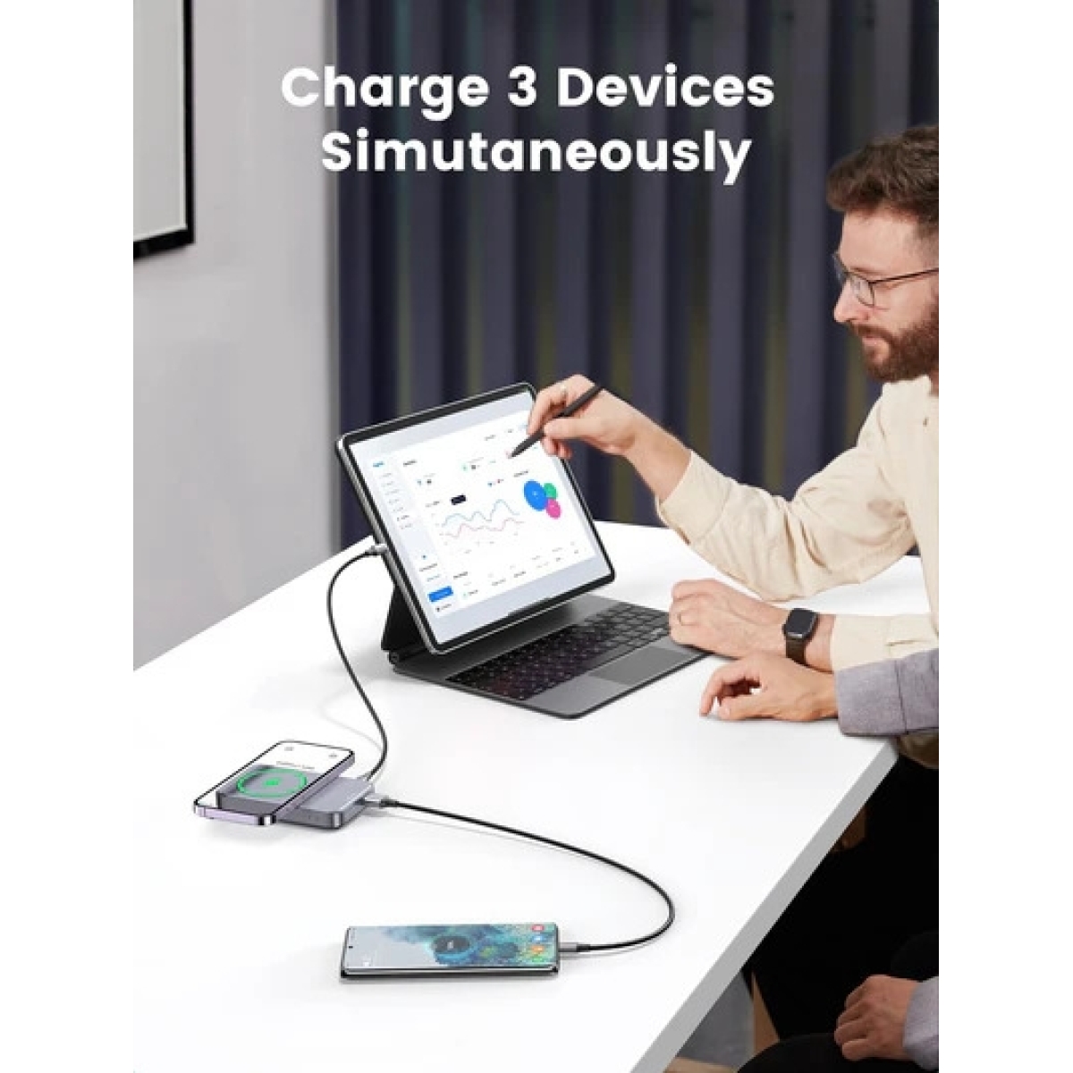 Ugreen Powerbank 10000mAh PB206, USB + USB-C, 20W και Ασύρματη Φόρτιση Γκρι - Image 4
