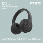 STREETZ Ακουστικά Κεφαλής On-Ear BT510 Bluetooth Noise-Cancelling Headphones, Μαύρα - Image 2