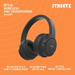 STREETZ Ακουστικά Κεφαλής On-Ear BT510 Bluetooth Noise-Cancelling Headphones, Μαύρα - Image 3