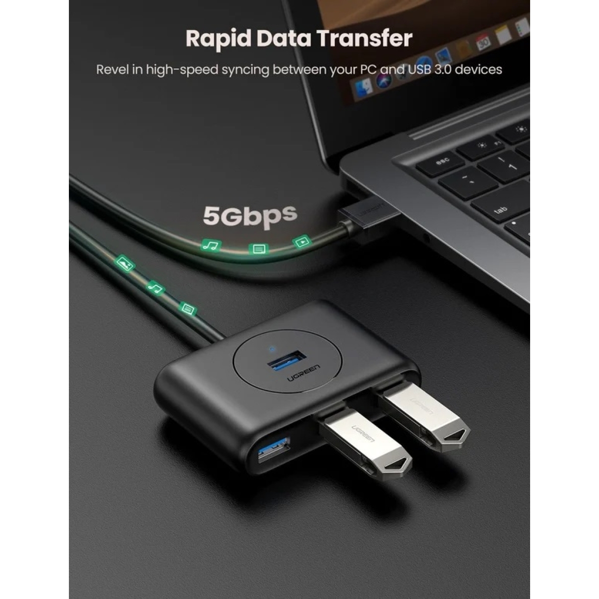 Ugreen CR113 USB 3.0 Hub 4 Θυρών με σύνδεση USB-A και Εξωτερική Παροχή Ρεύματος 20291 - Image 4