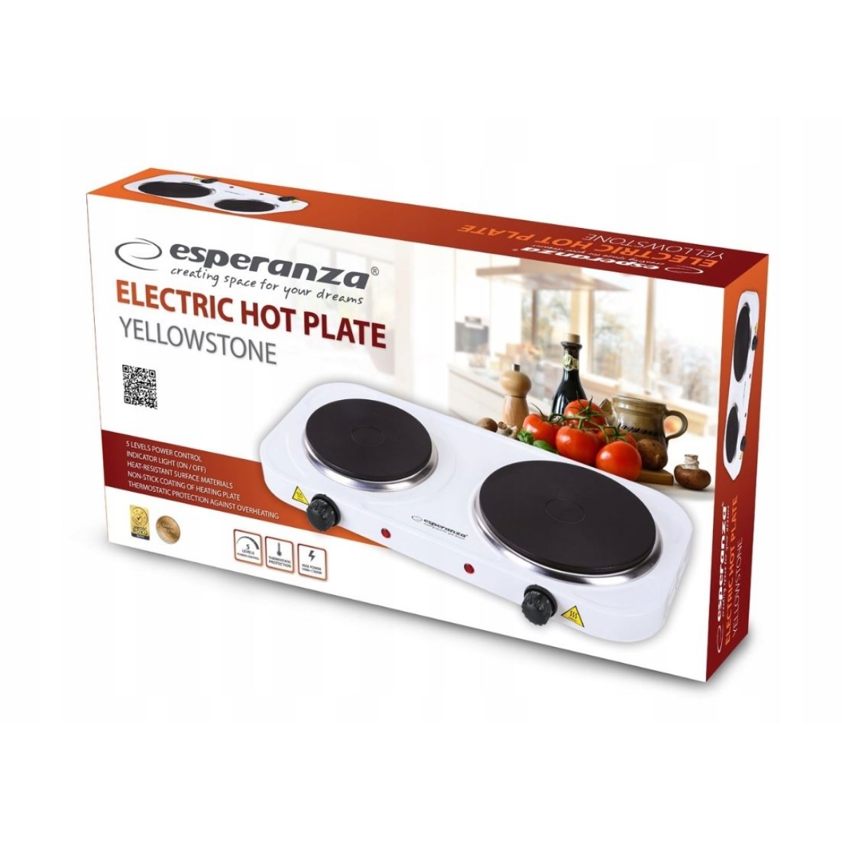 Esperanza Επιτραπέζια Εστία Εμαγιέ Διπλή 1500W Λευκή EKH0014W - Image 2