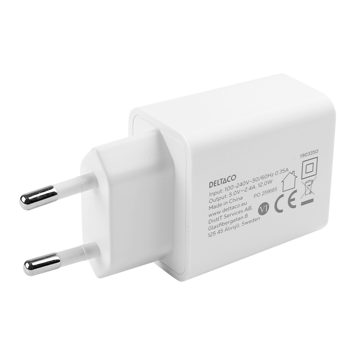 DELTACO USB Wall Charger 12W, 5V/2,4 A, Λευκός GNG-WALL12W - Image 3