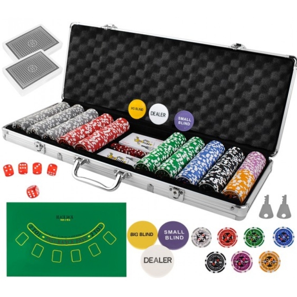 Σετ 500 Μάρκες Poker σε Βαλίτσα με 2 Τράπουλες Τσόχα και 5 Ζάρια 00009538