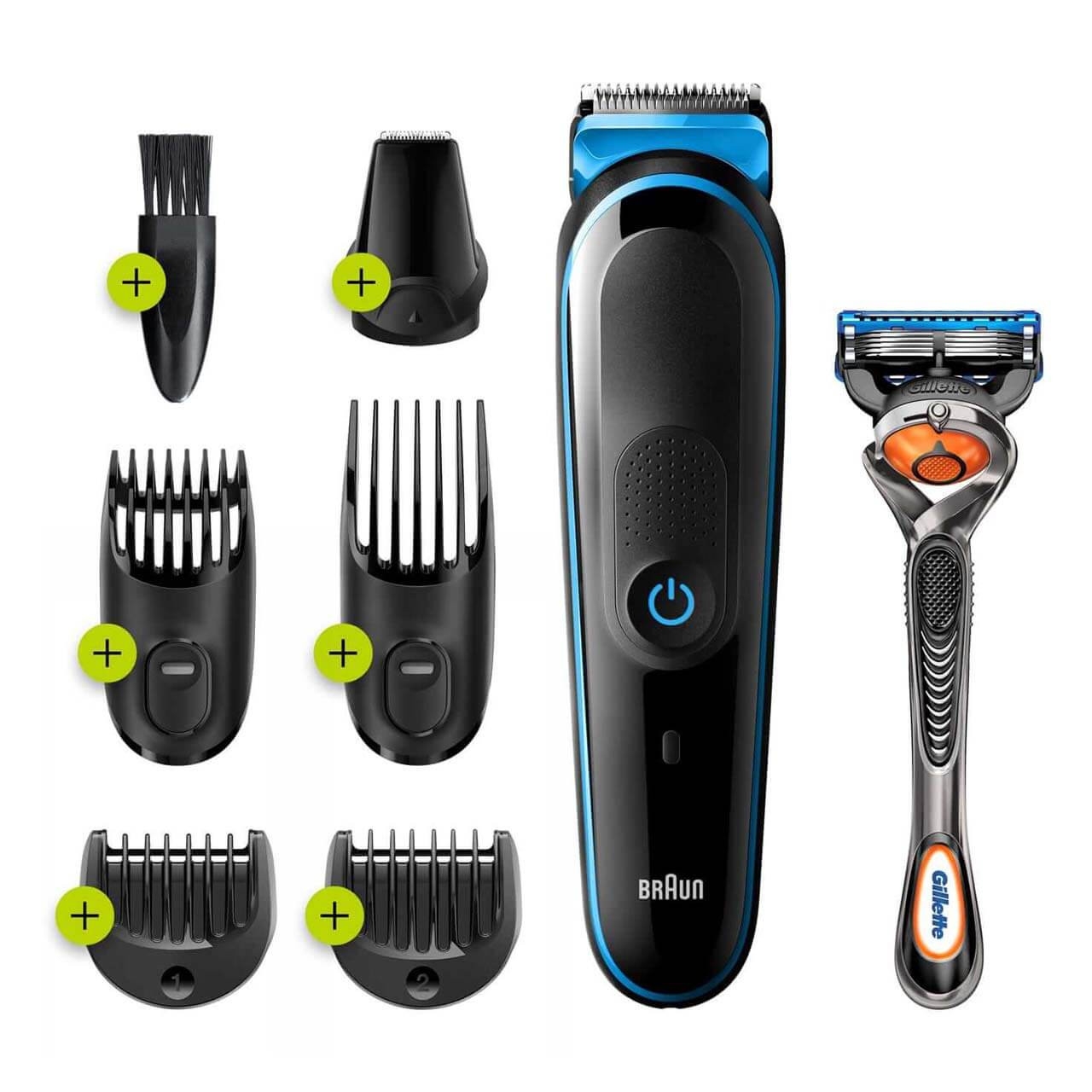 Braun All-In-One Trimmer 5 7 in 1 Σετ Επαναφορτιζόμενης Κουρευτικής Μηχανής Μαύρο-Μπλε MGK5245