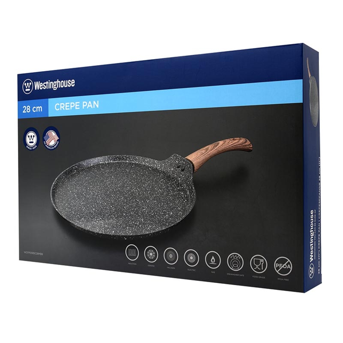WESTINGHOUSE WCFP0085C28MBB Κρεπιέρα 28cm Αλουμινίου Αντικολλητική Μαύρο Μάρμαρο - Image 2