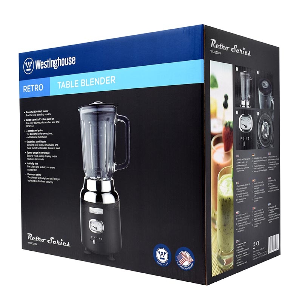 WESTINGHOUSE WKBE221BK Retro Series Μπλέντερ 1.5L 600W Μαύρο με Γυάλινη Κανάτα - Image 2