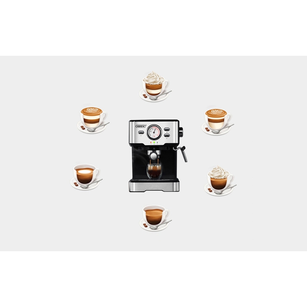 HiBrew Μηχανή Espresso Ημιαυτόματη για Αλεσμένο Καφέ 1050W 20 bar Ασημί H5 - Image 3