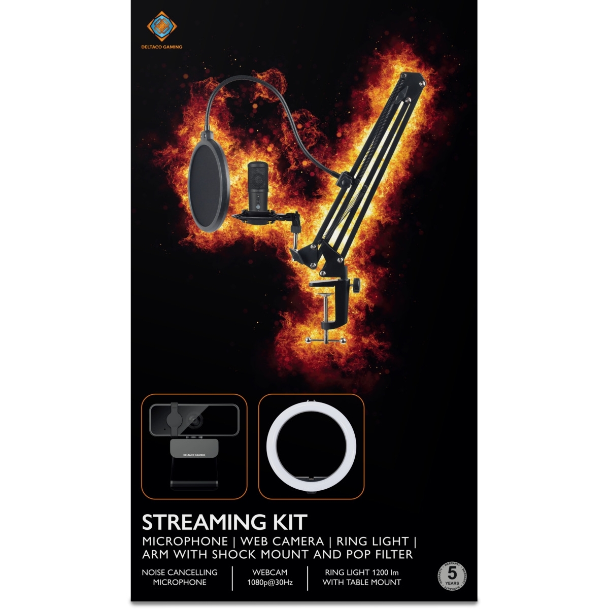 Deltaco Gaming Streaming Kit ( Webcam, Ring Light με Βάση, Μικρόφωνο με Βάση και Pop Filter) Μαύρο GAM-170 - Image 3