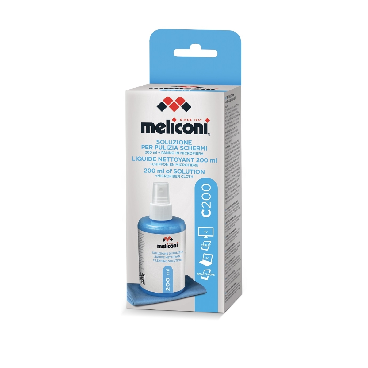 Meliconi Υγρό Καθαρισμού Anti-static για Οθόνες 200ml και Πανί Μικροϊνών 20x20cm 621001 - Image 2