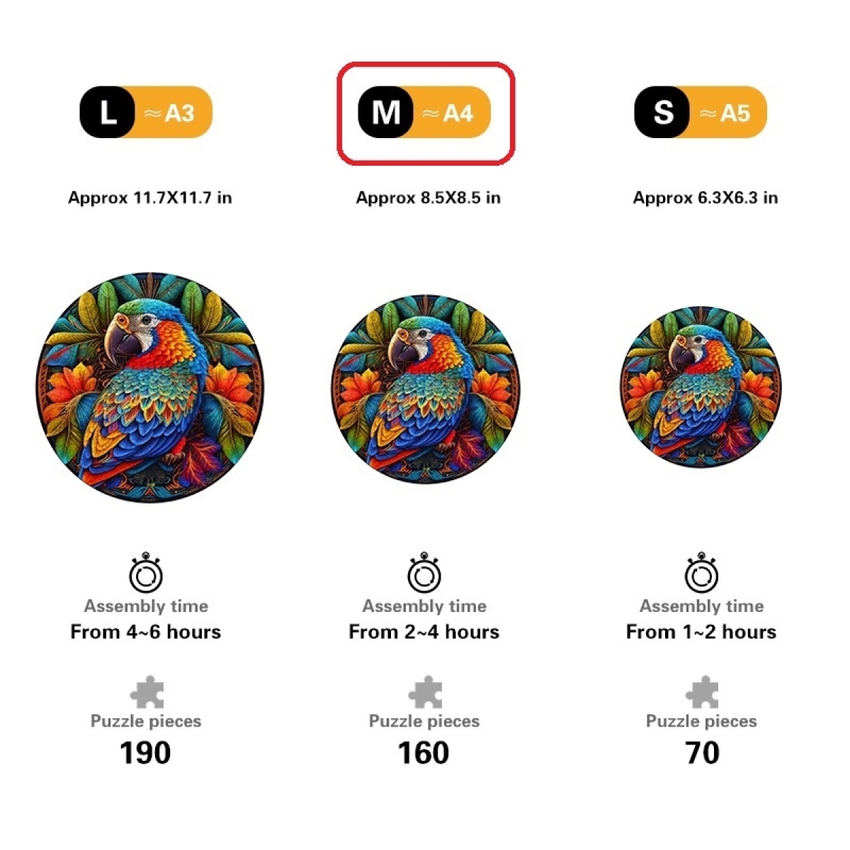 Quordlepuzzles Ξύλινο Puzzle Παπαγάλος Πολύχρωμος MEDIUM 21x21cm 160 Κομμάτια X006-M(C) - Image 3