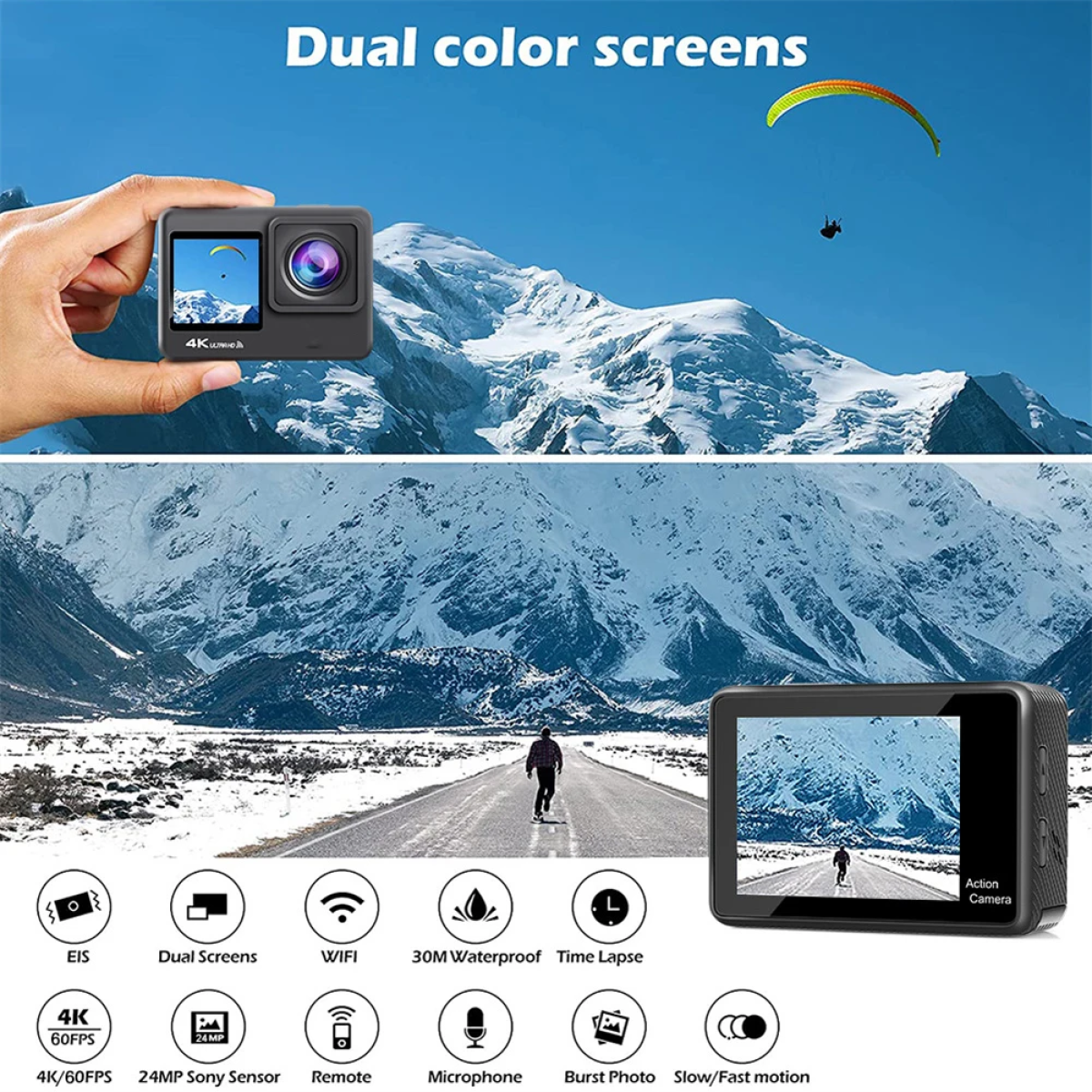 Action Κάμερα 4K Ultra HD Αδιάβροχη με Οθόνη 2" και Wi-Fi Q60AR