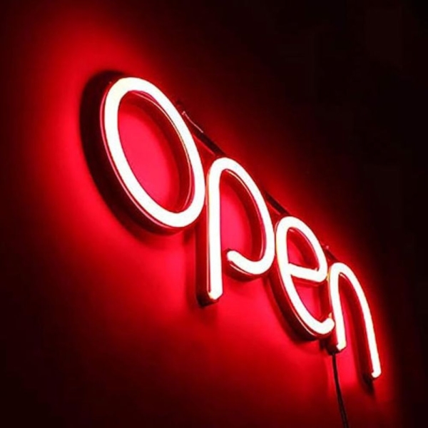 Αδιάβροχη Neon Led Φωτιζόμενη Διαφημιστική Πινακίδα OPEN 40x15 - 220V με Αλυσίδα Κόκκινη