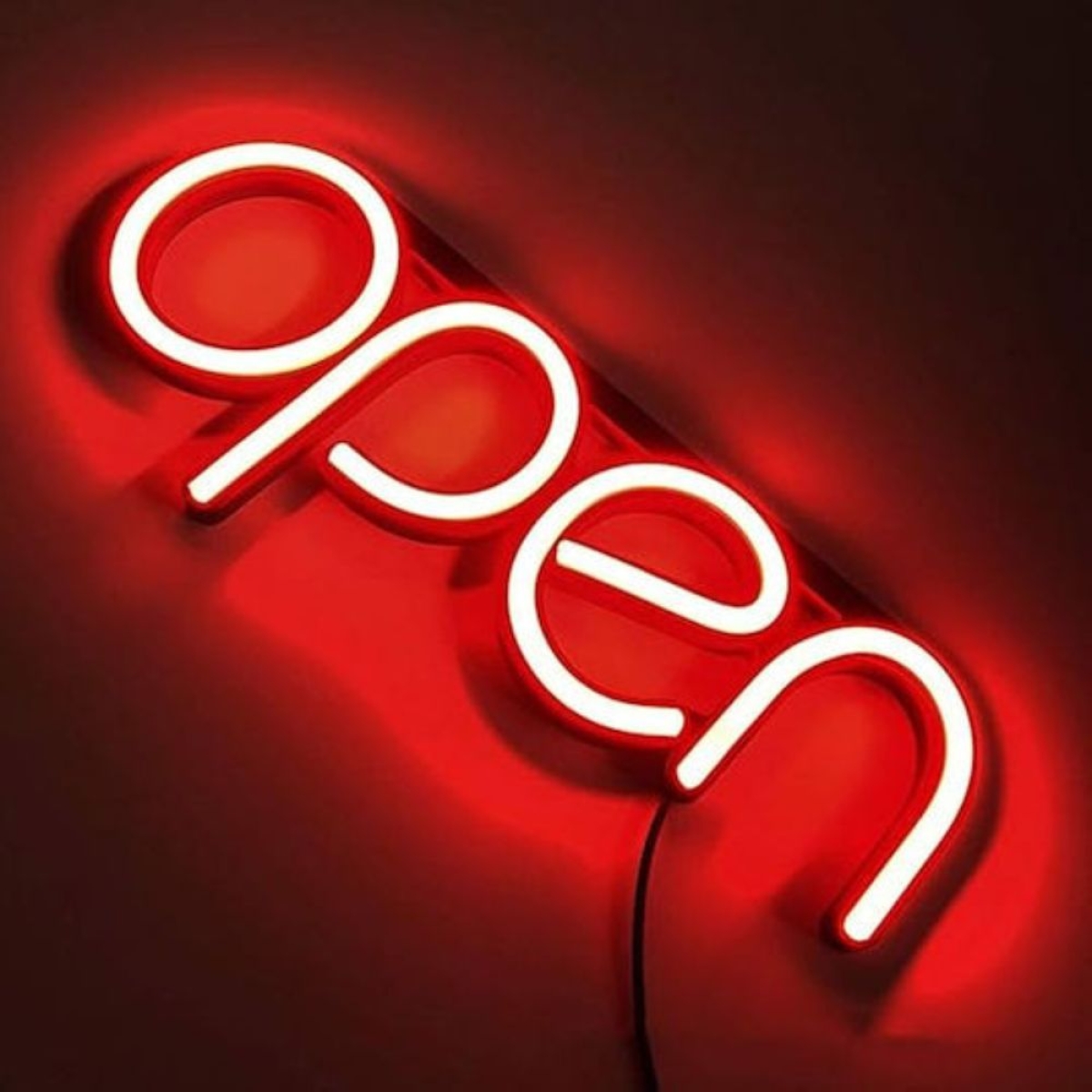 Αδιάβροχη Neon Led Φωτιζόμενη Διαφημιστική Πινακίδα OPEN 40x15 - 220V με Αλυσίδα Κόκκινη