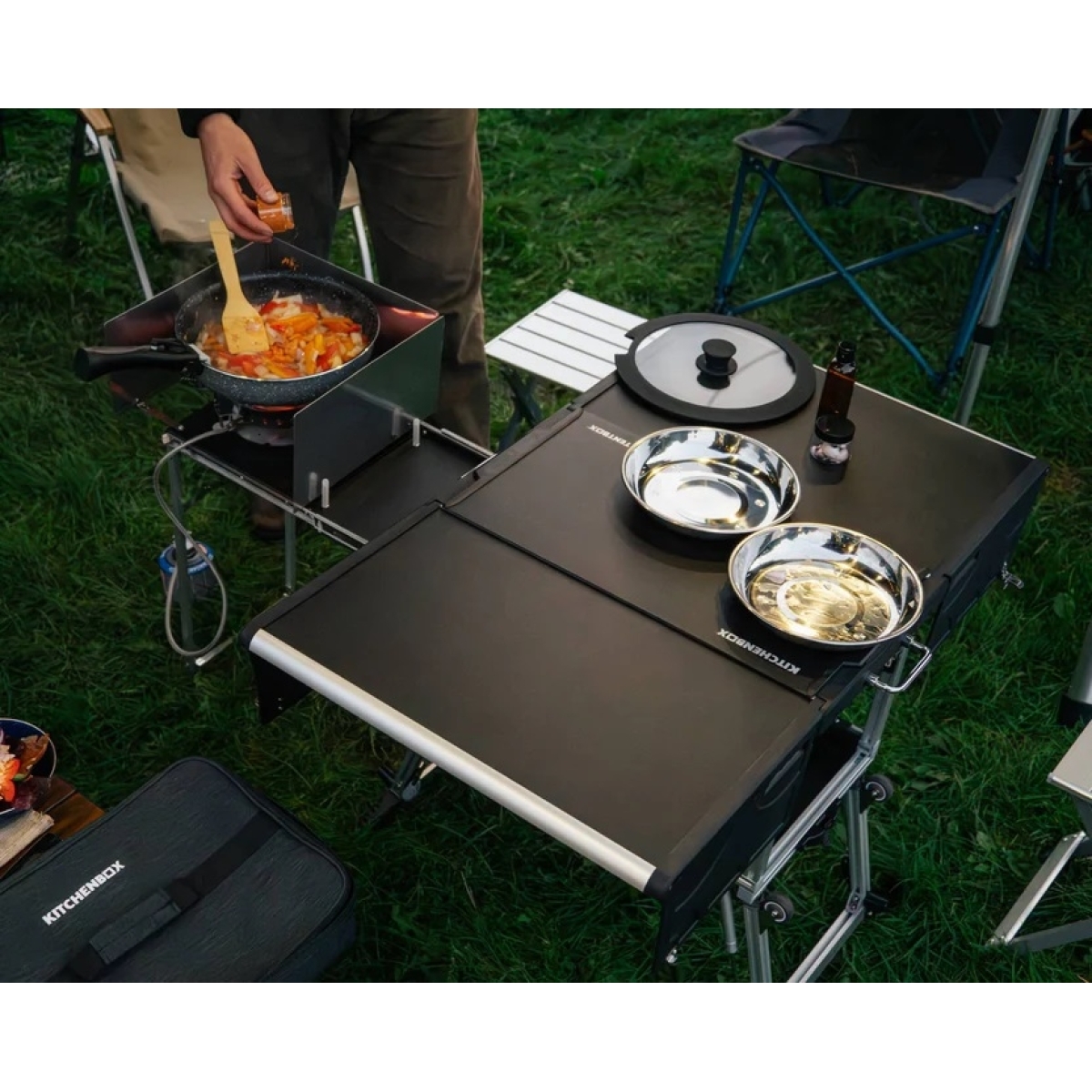 Tentbox KitchenBox Φορητή Κουζίνα Camping Πάγκος με Εστία Υγραερίου, Σκαμπό και σετ Σκευών AKB-92991 - Image 2