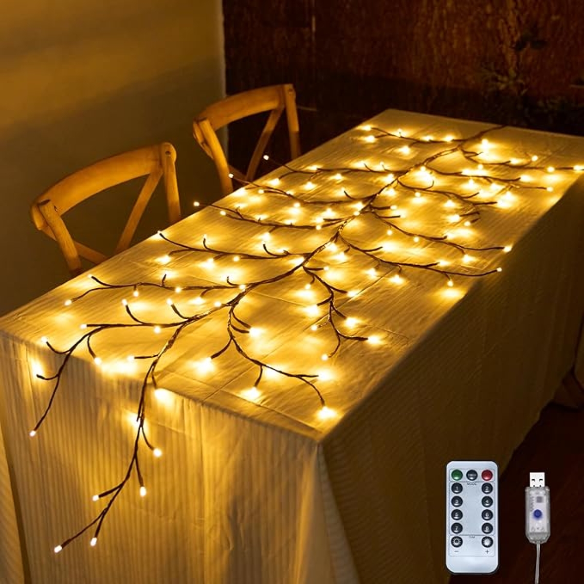 Αναρριχώμενα Διακοσμητικά Κλαδιά με 72 LED και Τηλεχειριστήριο Θερμoύ Φωτισμού