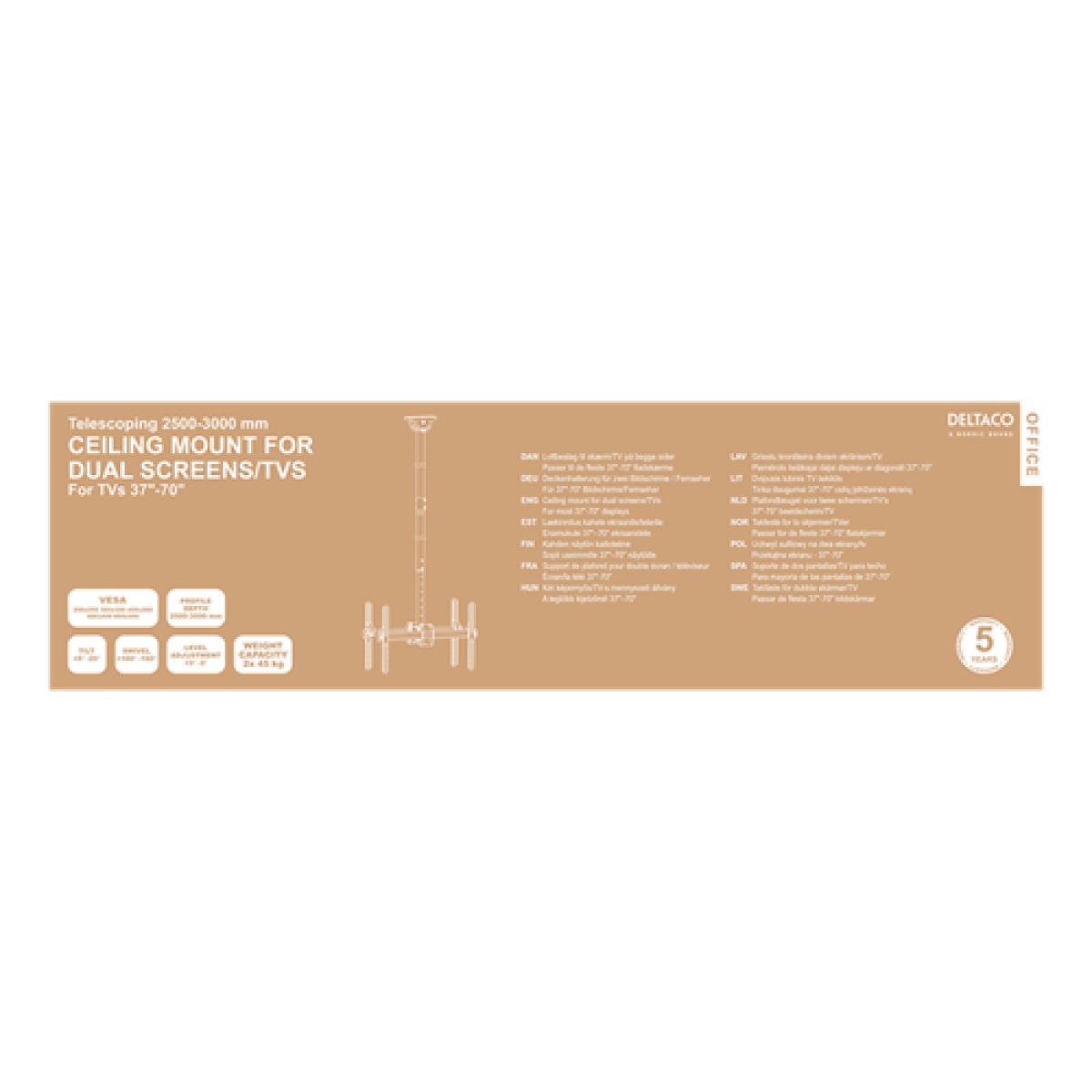 Deltaco Office Βάση TV Διπλή Τηλεσκοπική 2500mm-3000mm,45kg,37"-70" ARM-0405 - Image 4