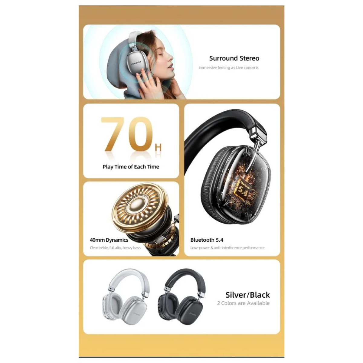 Awei AT7 Ασύρματα Bluetooth On Ear Ακουστικά