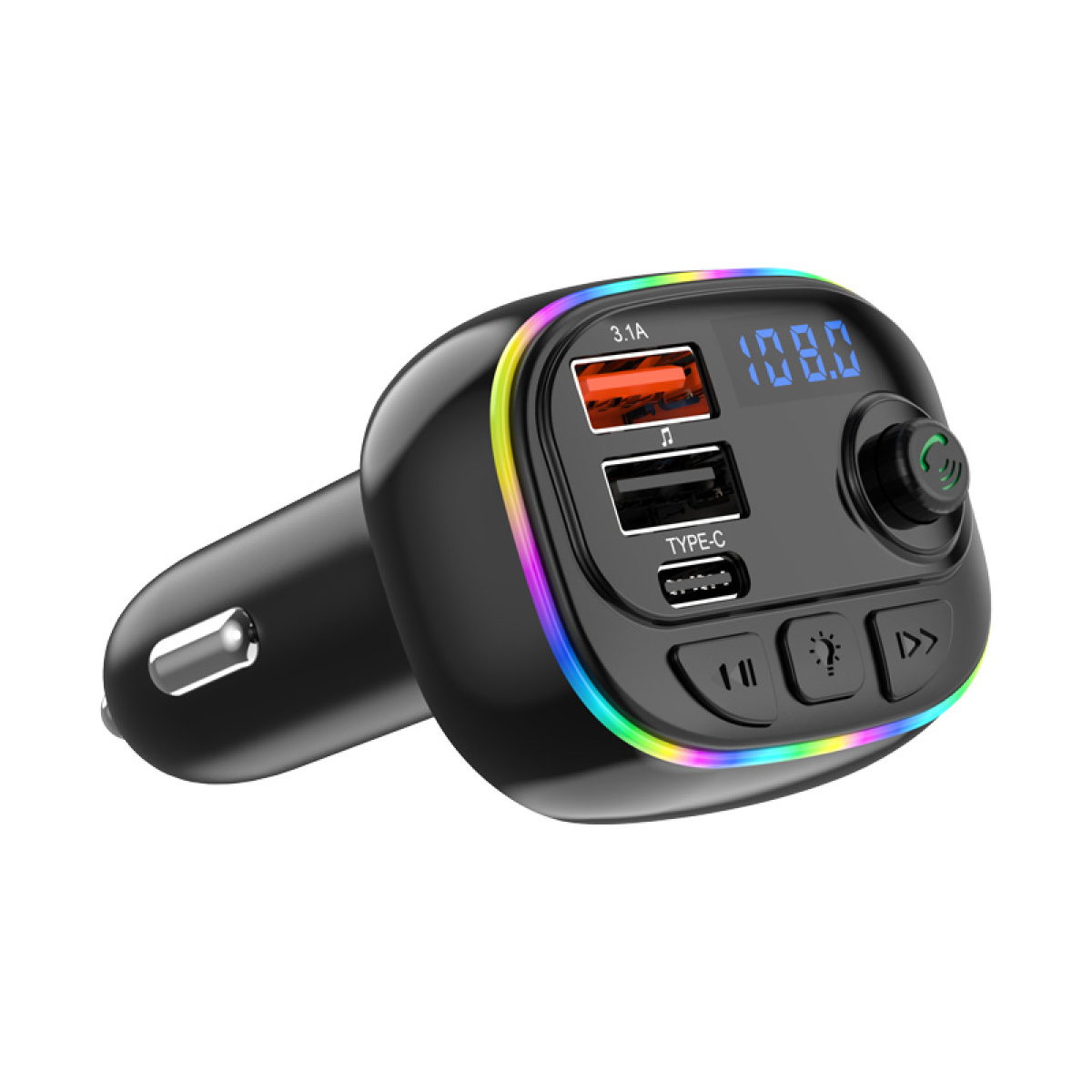 Bluetooth FM Transmitter Αυτοκινήτου Με Οθόνη LED Και RGΒ Φωτισμό C23 - Image 5