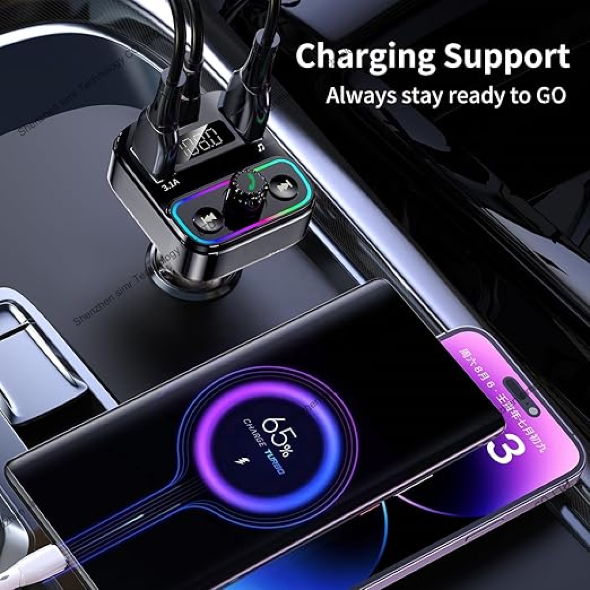 Bluetooth FM Transmitter Αυτοκινήτου Με Οθόνη LED Και RGΒ Φωτισμό P23 - Image 5