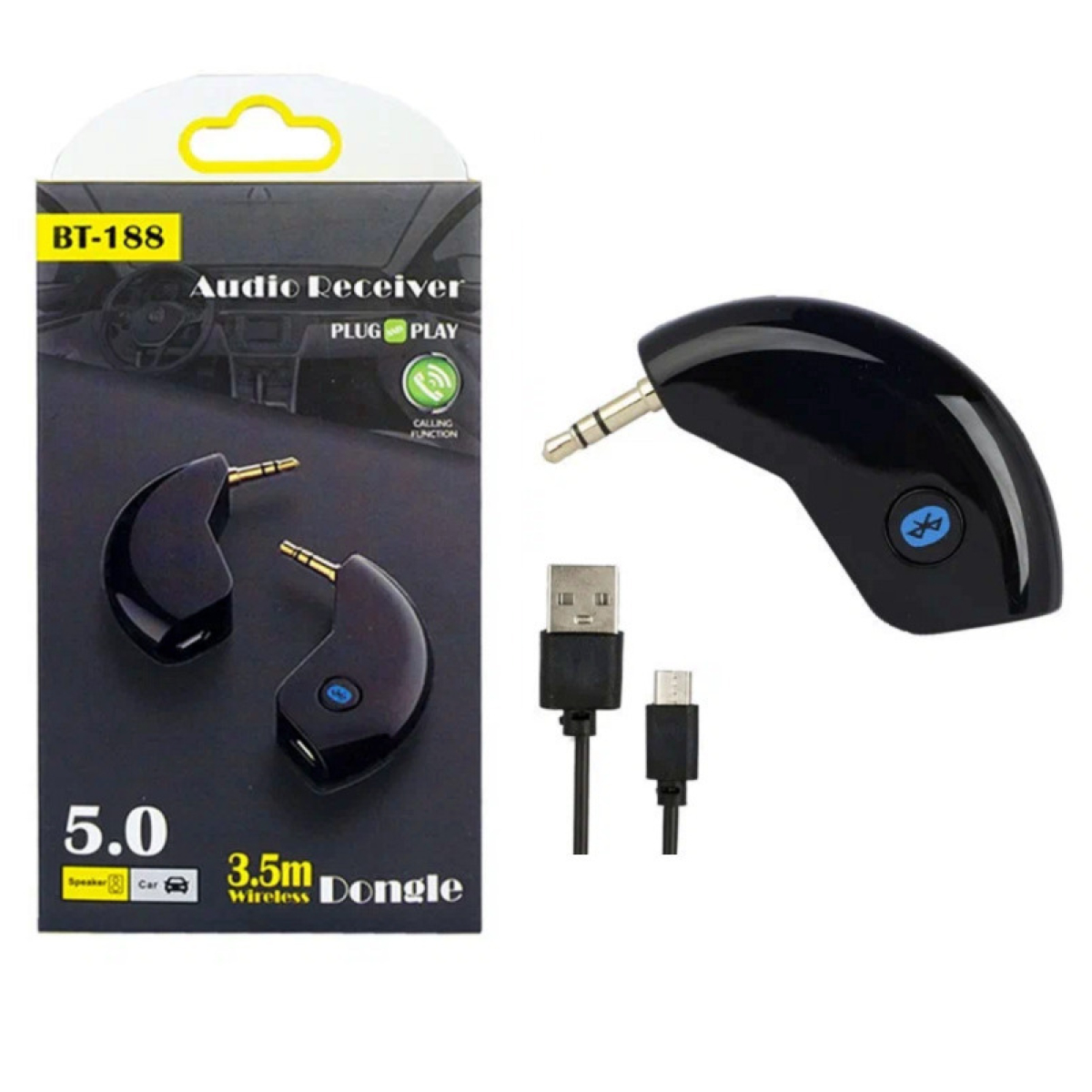 Bluetooth Receiver 3.5mm Jack με Ενσωματωμένο Μικρόφωνο για το Αυτοκίνητο BT-188 Μαύρο - Image 2
