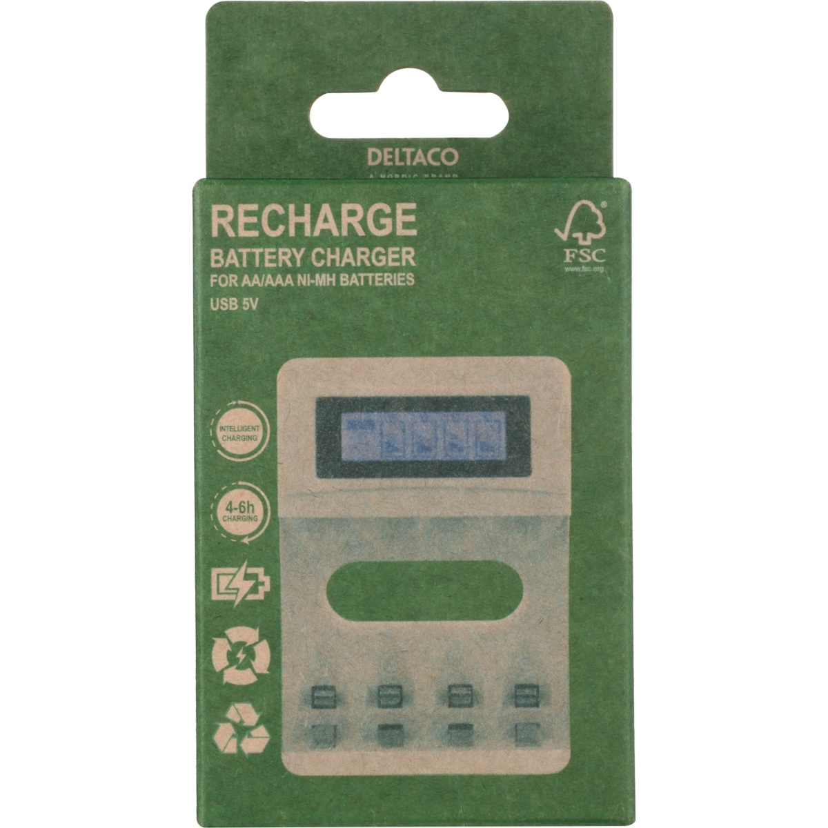 Deltaco Ultimate Φορτιστής Μπαταριών Ni-Mh USB, AA/AAA 5V/2A Οικολογική FSC Συσκευασία C704A4 - Image 4