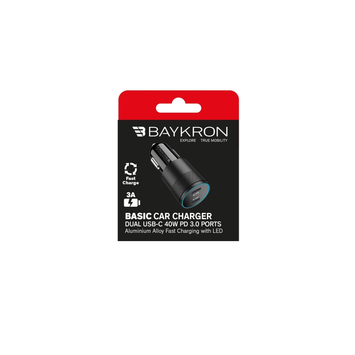 Baykron Φορτιστής Αυτοκινήτου Basic 2x Type C 40W Μαύρος BKR-BL-40W-2C-B - Image 4