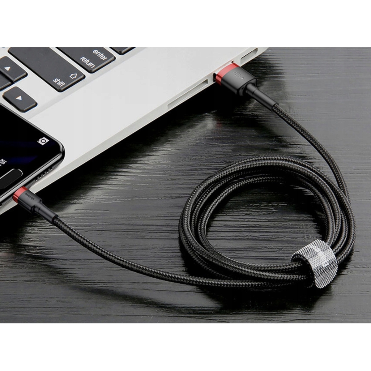 Baseus Καλώδιο Φόρτισης USB-A σε Type C, 3A USB 2.0 Cafule Braided 1m Μαύρο CATKLF-BG1 - Image 3