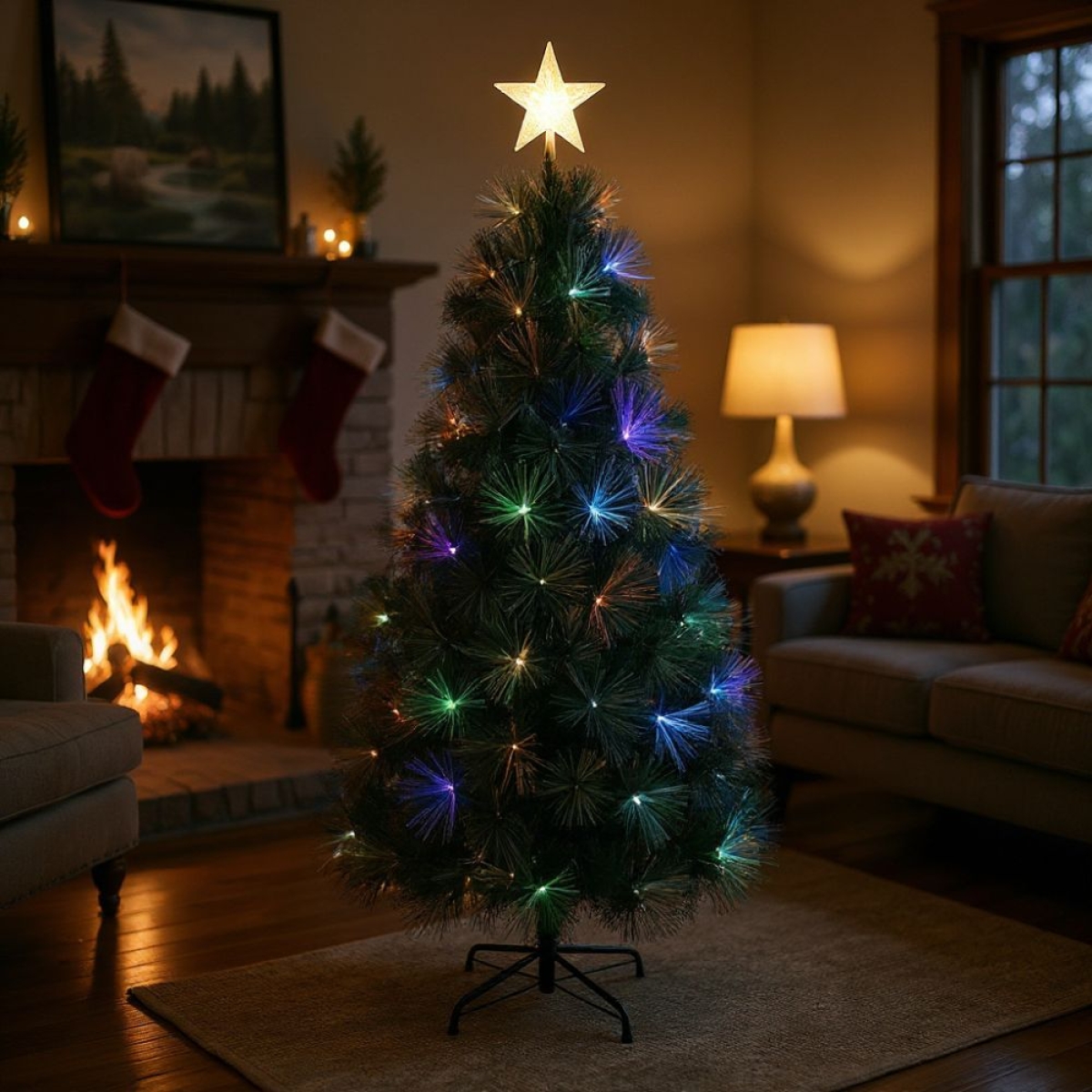 Χριστουγεννιάτικο Δέντρο Οπτικής Ίνας 60cm με Μεταλλική Βάση & Πολύχρωμο Φωτισμό