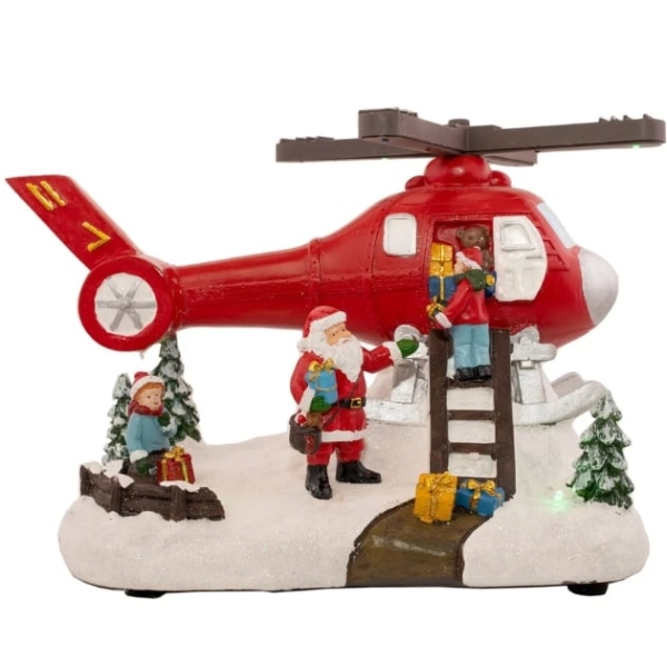 Χριστουγεννιάτικο Διακοσμητικό Άγιος Βασίλης με Ελικόπτερο, Φωτισμό και Μουσική