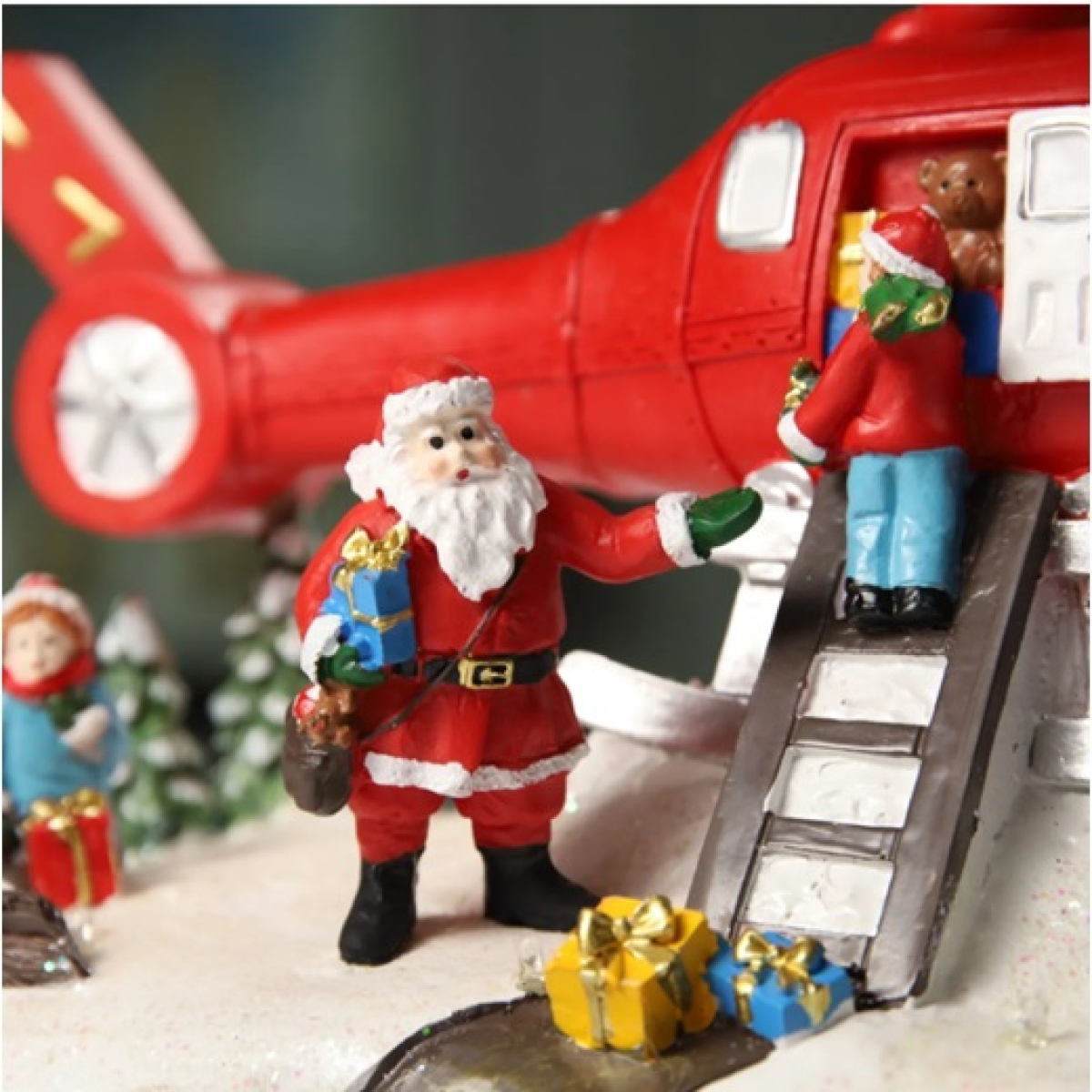 Χριστουγεννιάτικο Διακοσμητικό Άγιος Βασίλης με Ελικόπτερο, Φωτισμό και Μουσική