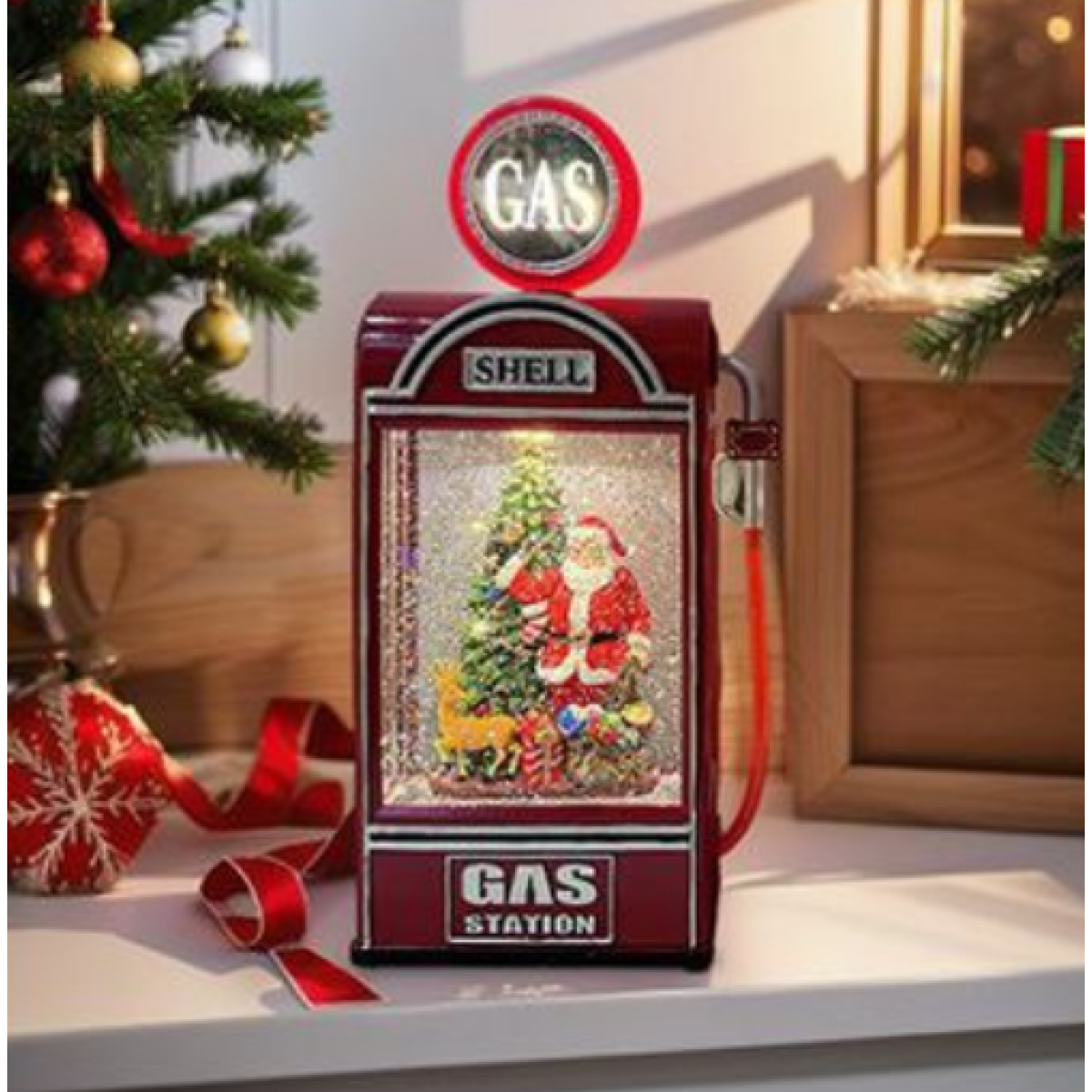 Χριστουγεννιάτικο Διακοσμητικό Gas Station Με Χριστουγεννιάτικη Σκηνή 32.5cm SDS-28218