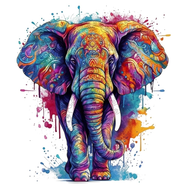 Quordlepuzzles Ξύλινο Puzzle Ελέφαντας Πολύχρωμος Rainbow MEDIUM 35x35cm 120-160 Κομμάτια X036-M(C)