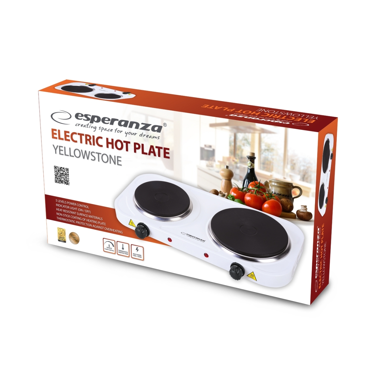 Esperanza Επιτραπέζια Εστία Εμαγιέ Διπλή 2500W Λευκή EKH007W - Image 2
