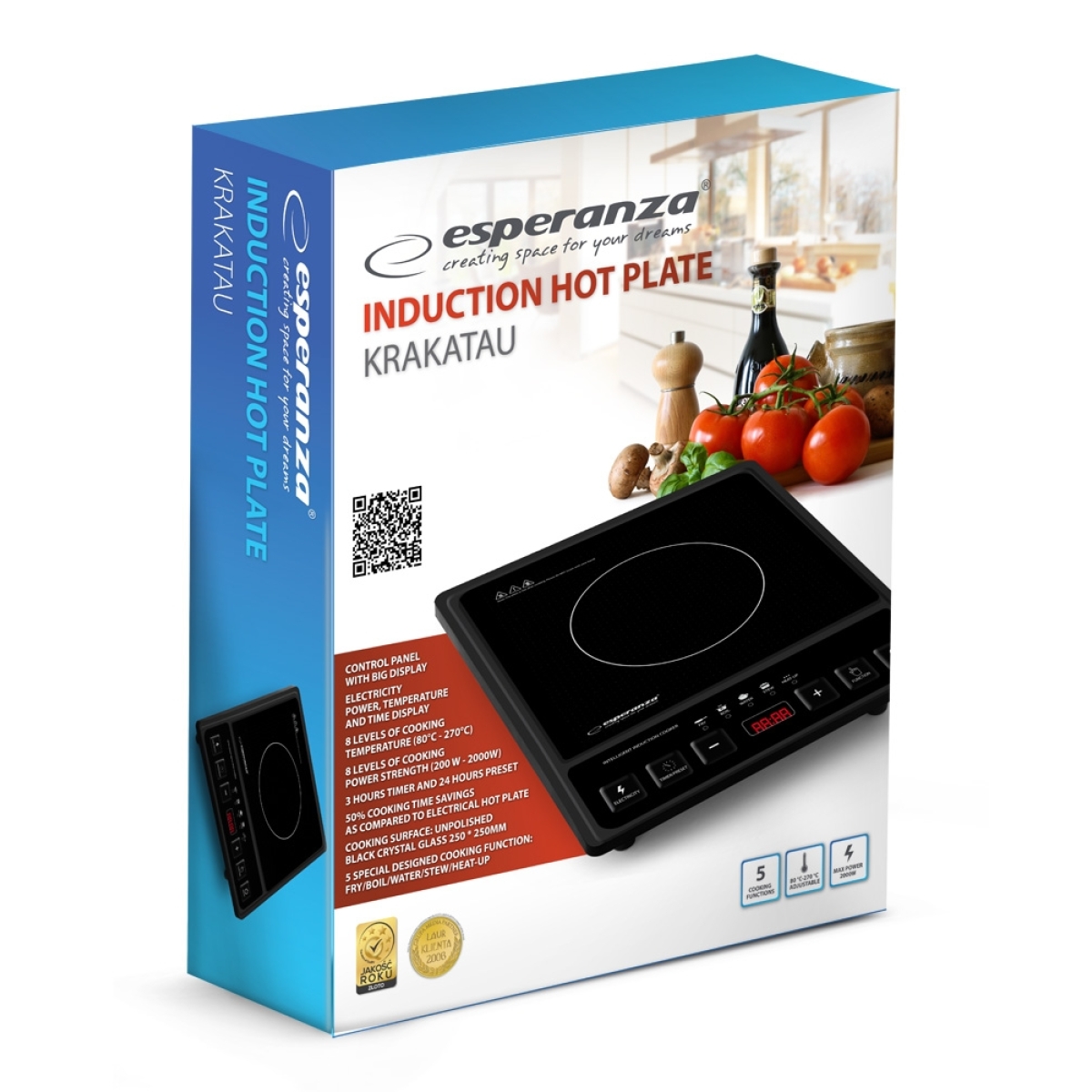 Esperanza Επιτραπέζια Επαγωγική Εστία Μονή 2000W Μαύρη EKH011 - Image 3