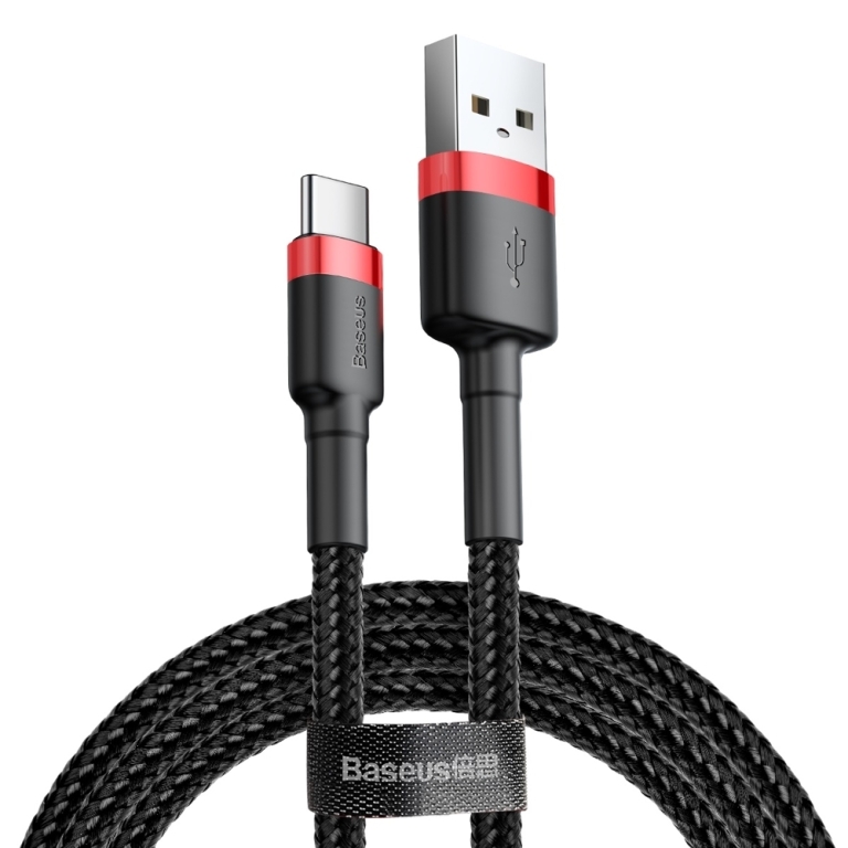 Baseus Καλώδιο Φόρτισης USB σε Type C Cafule Braided QC3.0 3A 1m Μαύρο Κόκκινο CATKLF-B91