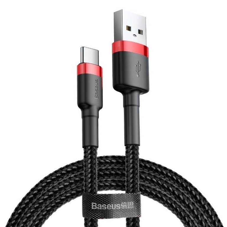 Baseus Καλώδιο Cafule Braided USB 2.0 USB-C male - USB-A male 2m CATKLF-C91 - Μαύρο Κόκκινο